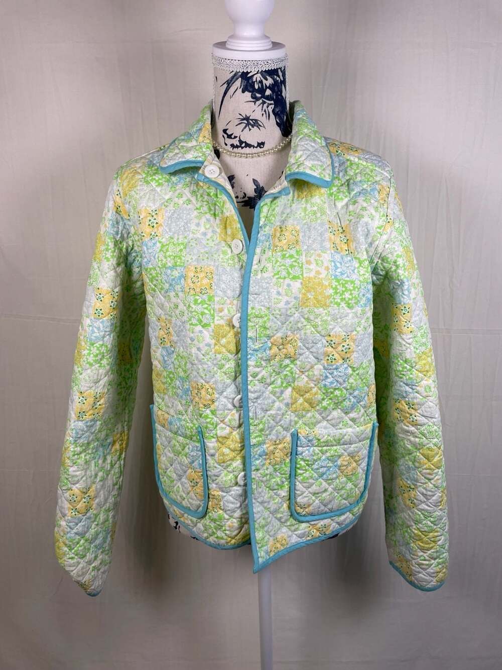 David Brooks 100% Cotton Reversible Quilted Jacket Floral/Stripe Sz PM